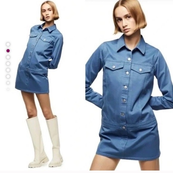 Zara Blue Long Sleeve Notched Collar Mini Dress - Picture 3 of 3